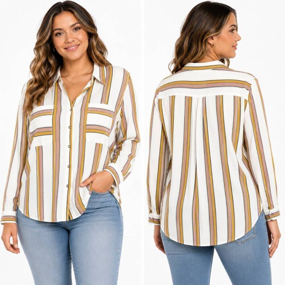 Willow - Root Striped Button Blouse Women L
